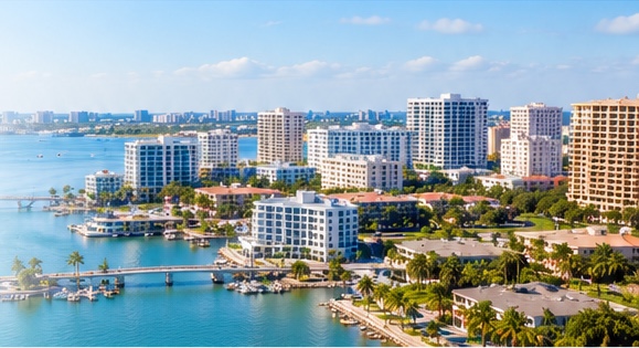 Aerial coastal view of Sarasota and Bradenton