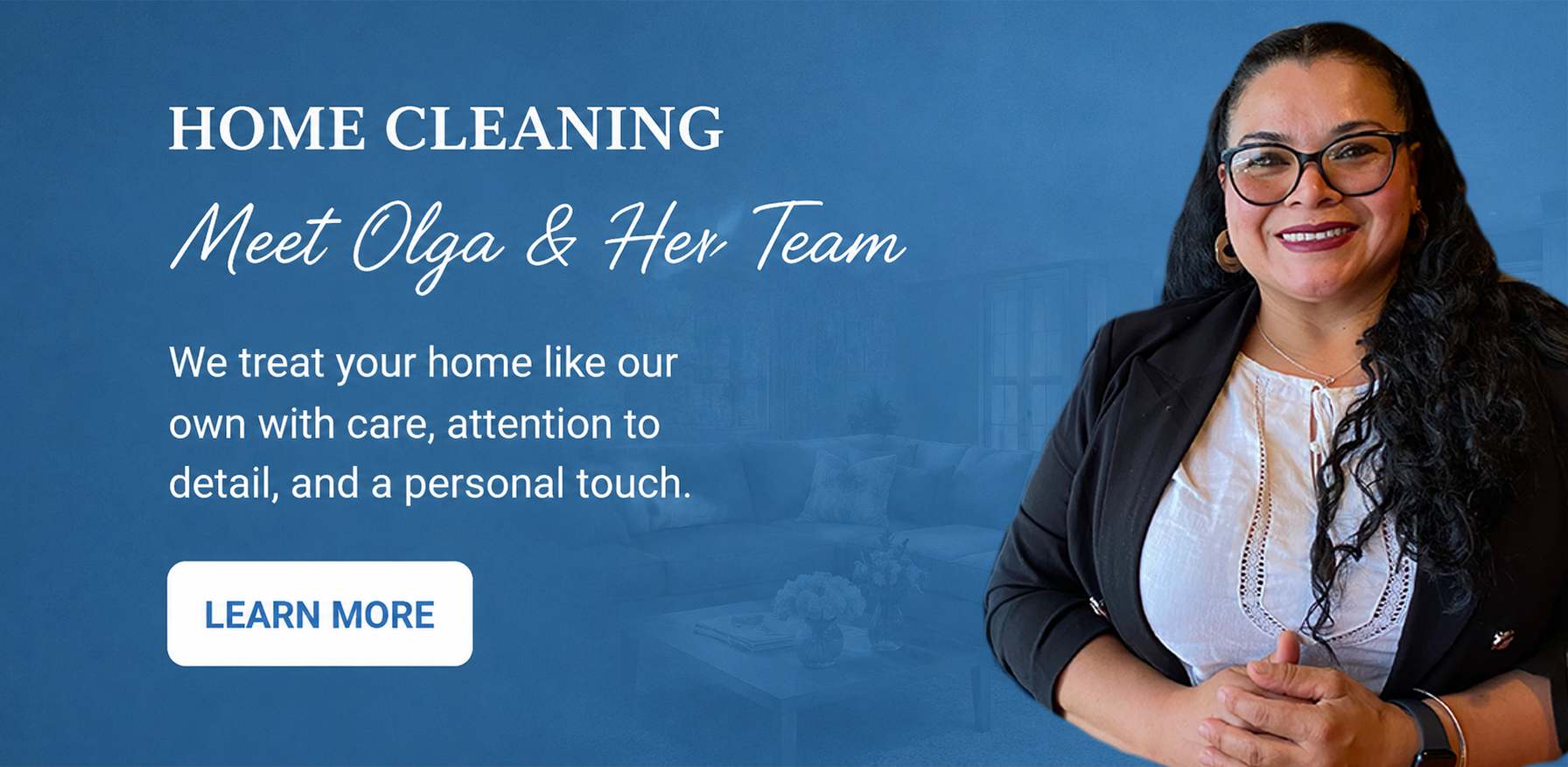 Olga Sanchez with home cleaning supplies